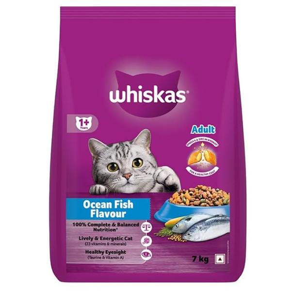 Whiskas Adult (1+ Years) Dry Cat Food, Ocean Fish Flavour, 7 kg, Contains 41 Essential Nutrients, Complete & Balanced Nutrition for Adult Cats