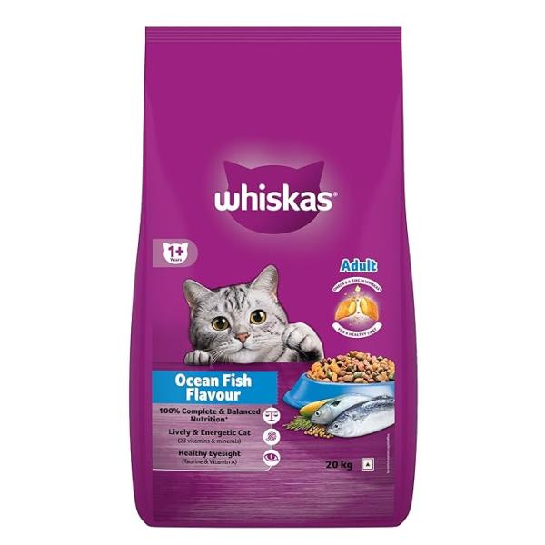Whiskas Adult (1+ Years) Dry Cat Food, Ocean Fish Flavour, 20 kg, Contains 41 Essential Nutrients, Complete & Balanced Nutrition for Adult Cats