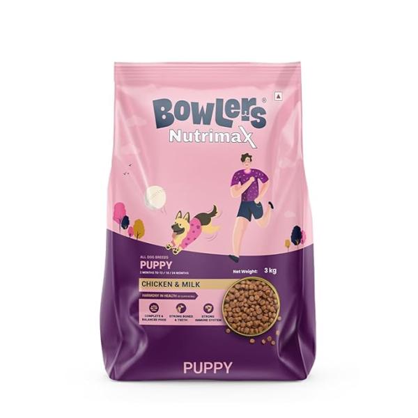 Bowlers Nutrimax Puppy Dry Dog Food | Chicken & Milk |3 kg | Smooth Digestion & Healthy Coat | Promote Healthy Growth | Strong Bones Development
