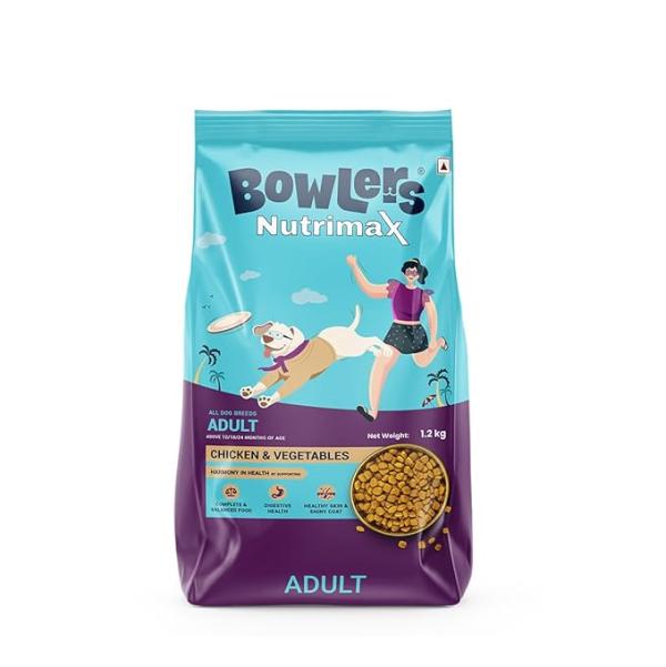 Bowlers Nutrimax Adult Dry Dog Food | Chicken & Vegetables | 1.2 kg Protein | Smooth Digestion & Healthy Coat | Complete & Balanced Nutrition