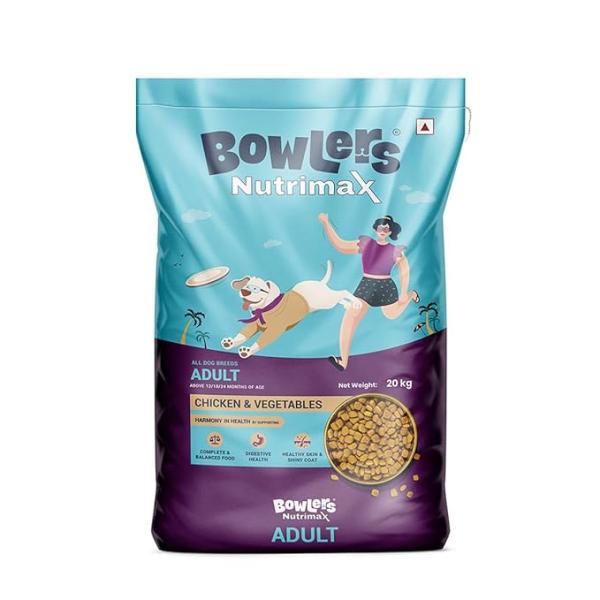 Bowlers Nutrimax Adult Dry Dog Food | Chicken & Vegetables | 20 kg Protein | Smooth Digestion & Healthy Coat | Complete & Balanced Nutrition