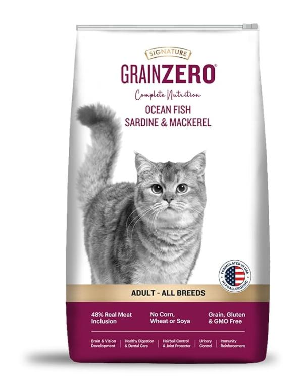 Grain Zero Adult Dry Cat Food 3kg | Ocean Fish, Sardine & Mackerel | 48% Fresh Fish Inclusion, No Grain Formula, Gluten-Free | Promotes Healthy Skin