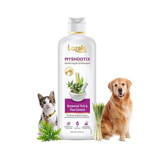 Lozalo Botanical My Shootix Anti Tick Pet Shampoo 250 ml, Tick and Flea Control Shampoo for Dogs & Cats of All Breeds, with Neem, Citronella