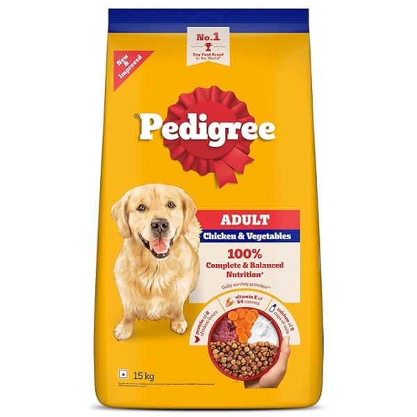 Pedigree Adult Dry Dog Food, Chicken & Vegetables, 15 kg, Contains 37 Essential Nutrients, 100% Complete & Balanced Food for Adult Dogs