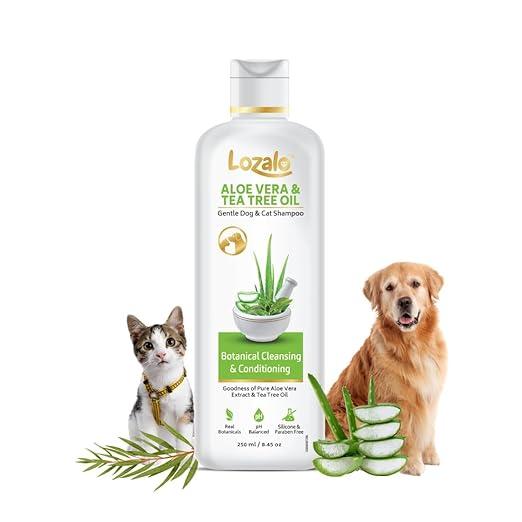 Lozalo Botanical Pet Shampoo - 250ml with Aloe Vera & Tea Tree Oil, Gentle, Nourishing, Cleansing & Conditioning Shampoo for Dogs and Cats, pH Balance