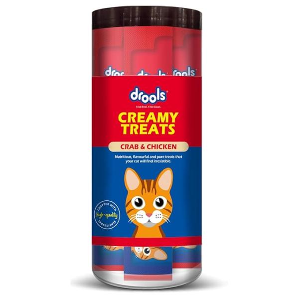 Drools All Life Stages Creamy Lickable Cat Treats 25 Pieces, Pack Total 375g | Crab & Chicken Flavour | Taurine for Heart and Vision Health