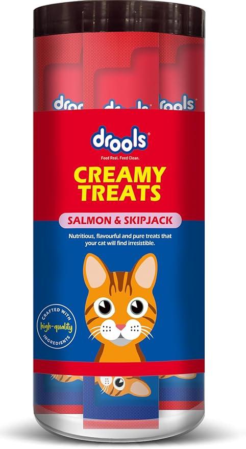 Drools All Life Stages Creamy Lickable Cat Treats 25 Pieces, Pack Total 375g | Salmon & Skipjack Flavour | Taurine for Heart and Vision Health