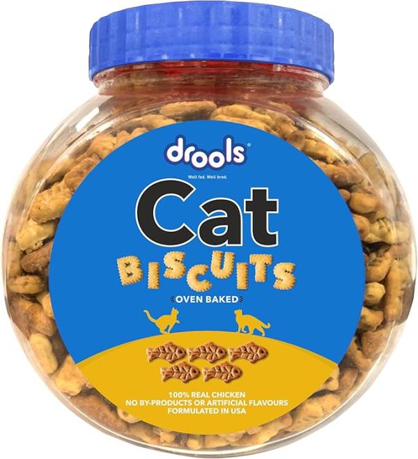 Drools All Life Stages Cat Biscuit 110g Jar | Chicken Flavour | Dental Health | Lustrous Shiny Coat | Vitamins & Minerals