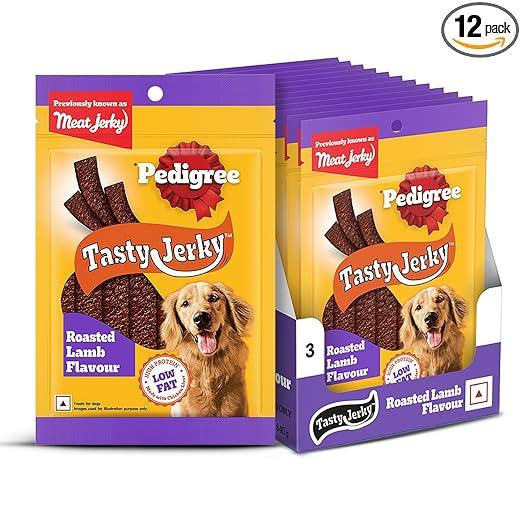 Pedigree® Tasty Jerky™ Dog Treat, Roasted Lamb Flavour, 70 g x 12, Jerky-Style Treats for Bonding, Low-Fat and Rich-Protein* Dog Treats