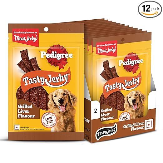 Pedigree® Tasty Jerky™ Dog Treat, Grilled Liver Flavour, 70 g x 12, Jerky-style Treats for Bonding, Low-fat and Rich-protein* Dog Treats