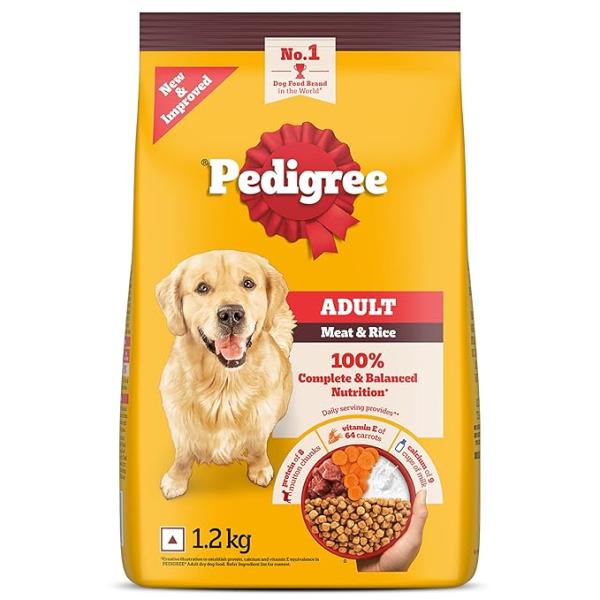 Pedigree Adult Dry Dog Food, Meat & Rice, 1.2 kg, Contains 37 Essential Nutrients, 100% Complete & Balanced Food for Adult Dogs