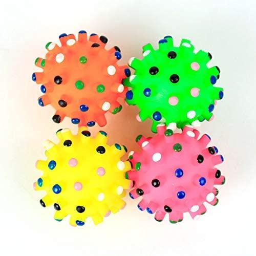 Chew Rubber Spike Squeaker Sound Ball Toy for Small to Medium Pets - 2 Pcs Pack - Color May Vary