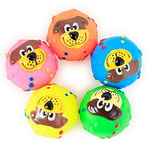 Cute Dog Face Squeaky Ball Toy – Durable Rubber Interactive Dog Toy (Assorted Colors)
