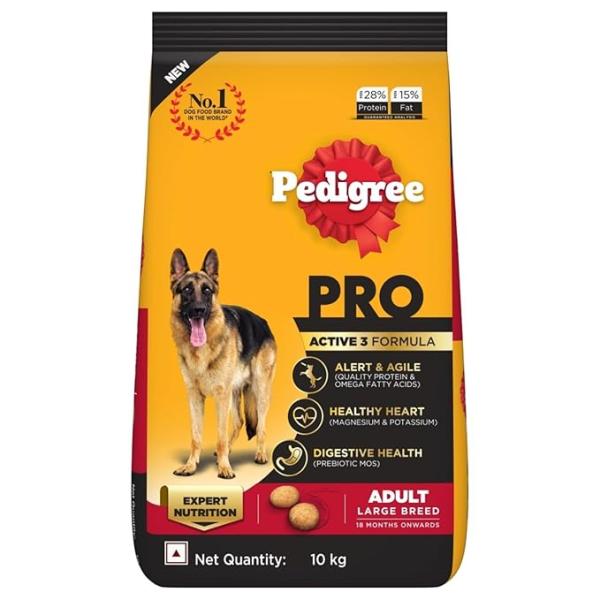Pedigree PRO Adult Large Breed, 10 kg Dry Dog Food, Vet Trusted Brand, Expert Nutrition, Quality Protein, 33% More Nutrients (18 Months Onwards)