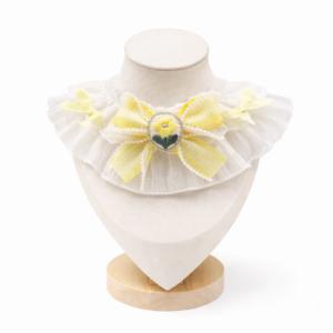 Elegant Floral Lace Dog Collar Neckwear with Yellow Bow Small Size - Adjustable Stylish Pet Accessory for Puppies and Small Dogs (Small)