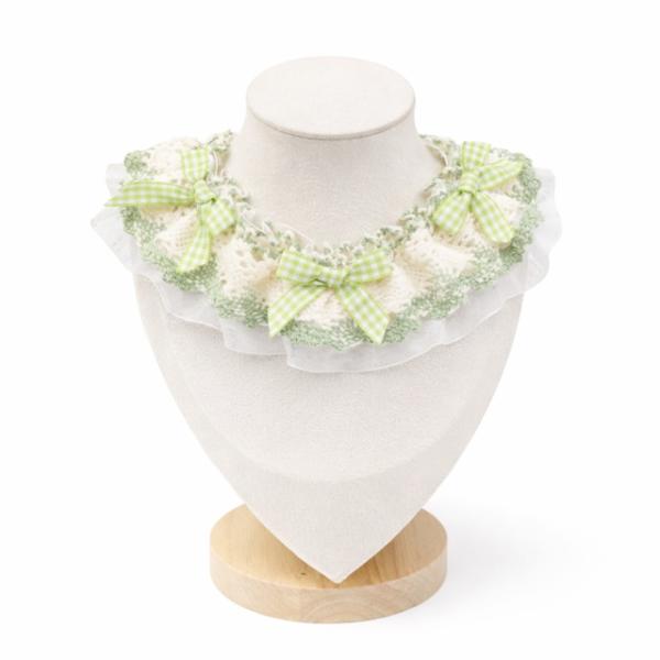 Pastel Green Lace Dog Collar Neckwear with Check Bow Large Size - Adjustable Stylish Pet Accessory for Medium to Large Dogs - (Large)