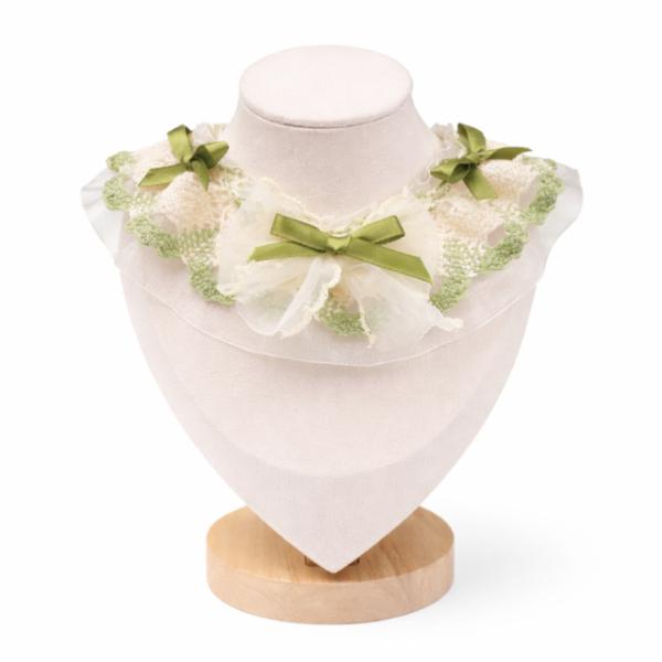 Elegant Floral Lace Dog Collar Neckwear with Olive Green Bow Small Size - Adjustable Stylish Pet Accessory for Puppies and Small Dogs - (Small)