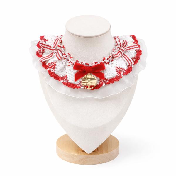 Festive Lace Dog Collar Neckwear with Red Bow and Charm Small Size - Adjustable Stylish Pet Accessory for Puppies and Small Dogs - (Small)