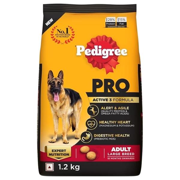 Pedigree PRO Adult Large Breed, 1.2 kg Dry Dog Food, Vet Trusted Brand, Expert Nutrition, Quality Protein, 33% More Nutrients (18 Months Onwards)