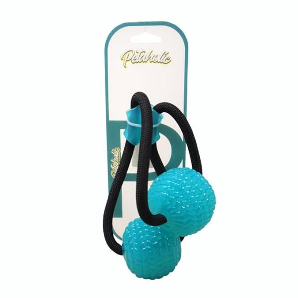 Petaholic Chew Dog Toys Doube Ball Rope for Training & Teeth Cleaning, Durable Toys for Aggressive Chewers, Fetch & Chew Safe Play  - Ocean Blue