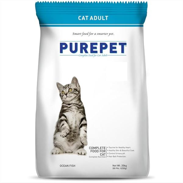 Purepet Adult Dry Cat Food 20kg | Ocean Fish Flavour | Prebiotics and Probiotics Improve The Digestive System | Taurine for Healthy Heart