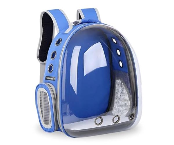 Astronaut Transparent Backpack for Small Dogs, Puppies, Cats and Kittens (Blue) | Travel, Hiking & Outdoor Pet Airline-Approved Bag