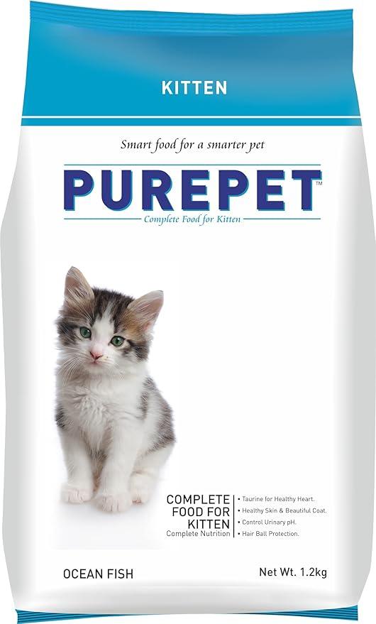 Purepet Kitten Dry Cat Food 1.2kg Pack | Ocean Fish Flavour | Active behaviour | Hairball Control |Urinary Tract Health | Nutrient Rich