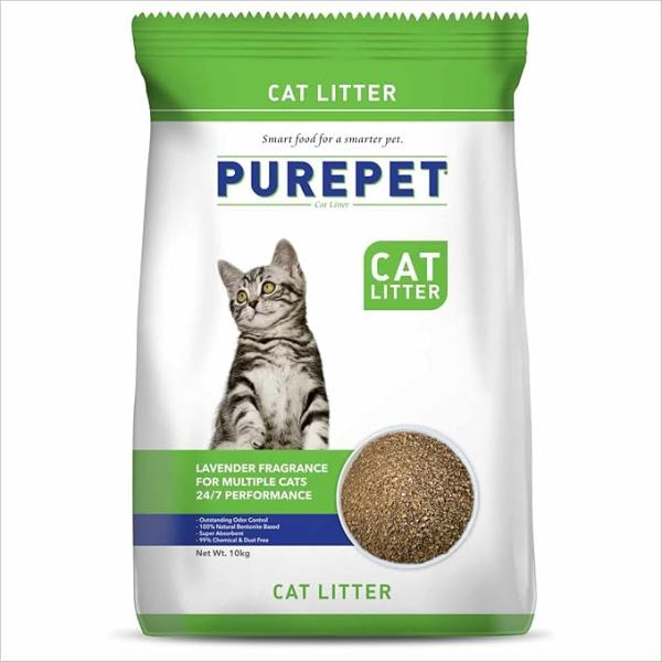 Purepet Cat Litter for All Cat Breed, Lavender Fragrance - 10kg Pack Pet Litter Tray Refill