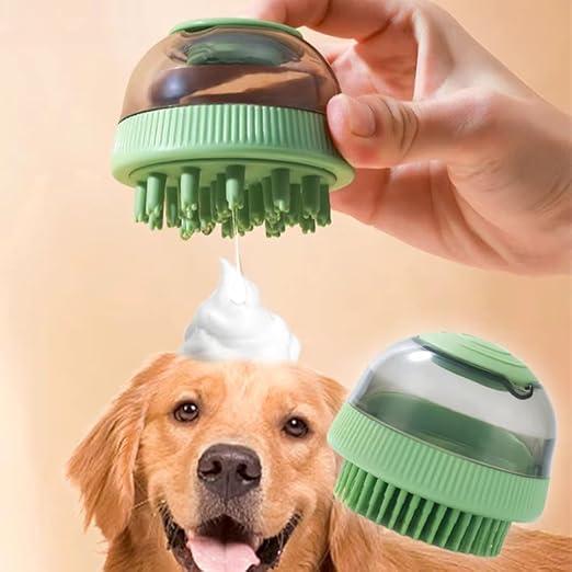 Cat Dog Bath Brush with Soap Dispenser, Dog Shampoo Brush, Pet Massage Grooming Washing Brush, Dog Scrubber for Bath with 2 Replaceable Brush Head