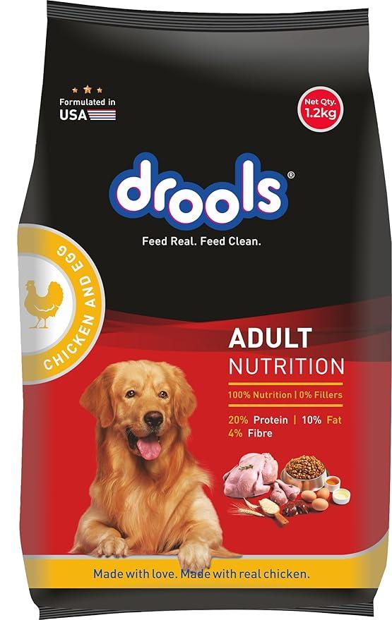 Drools Dry Dog Food Adult 1.2kg Pack | Chicken and Egg Flavour | Omega 3 & 6 for Healthy Growth | Better Digestibility & Health | Maintains Joint Heal