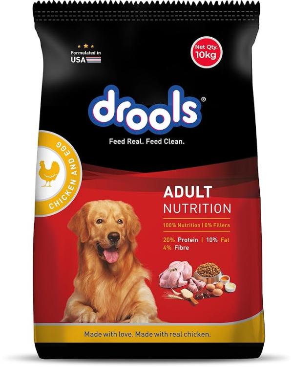 Drools Adult Dry Dog Food 10kg | Chicken & Egg Flavour | Omega 3 & 6 for Healthy Growth | Better Digestibility & Health | Maintains Joint Health 