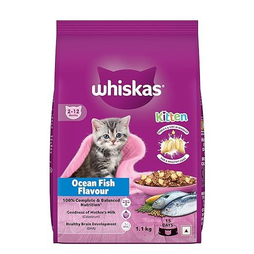 Whiskas Junior Mother Cat & Kitten (2-12 Months) Dry Cat Food, Ocean Fish Flavour, 1.1 kg, Contains 41 Essential Nutrients, Complete Nutrition