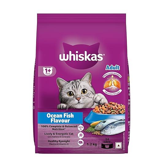 Whiskas Adult (1+ Years) Dry Cat Food, Ocean Fish Flavour, 1.2 kg, Contains 41 Essential Nutrients, Complete & Balanced Nutrition for Adult Cats